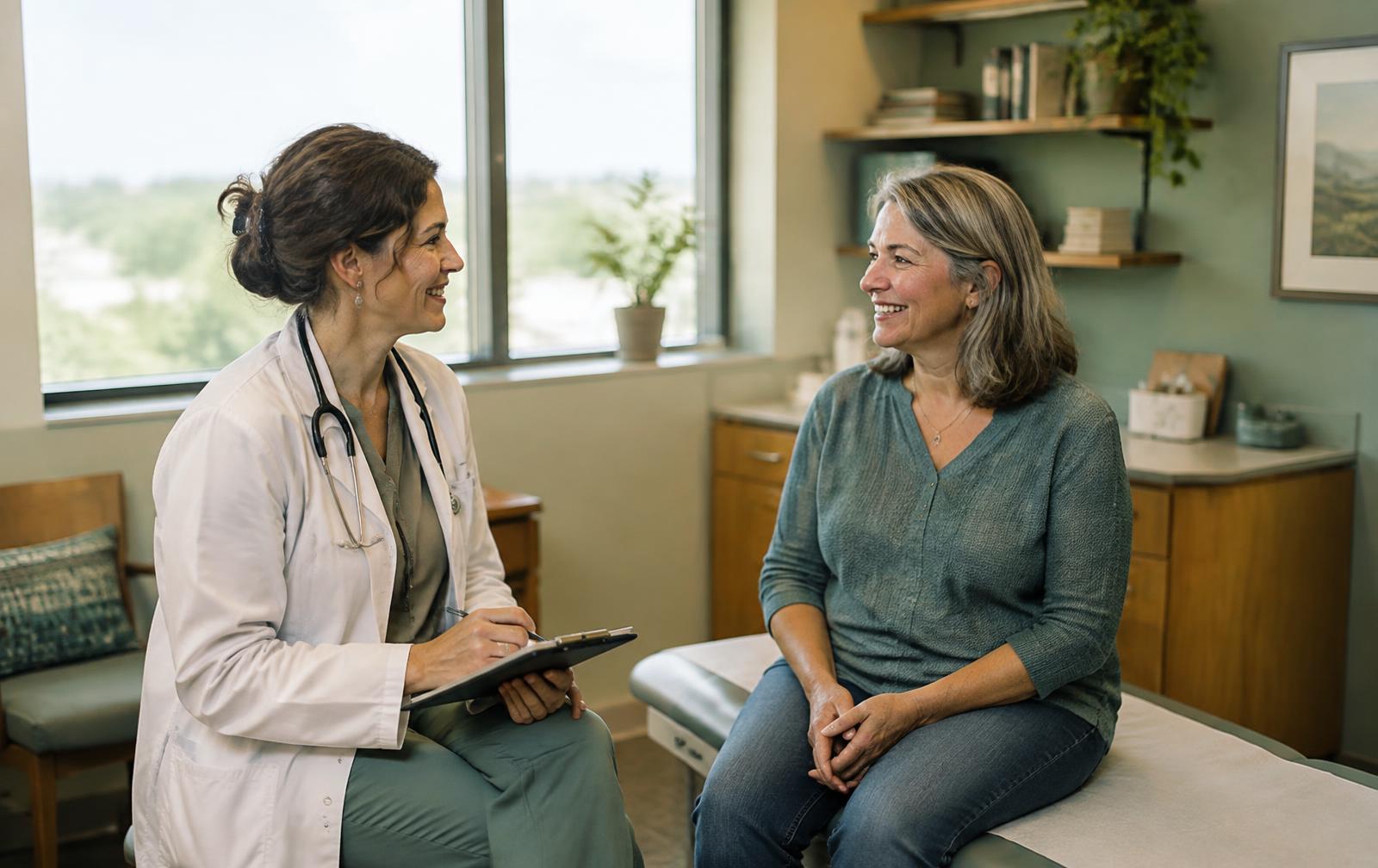 Family doctor talking with a patient at Frisco Medical Center